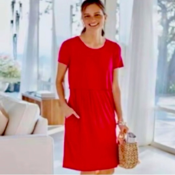 J Jill Sangria Red Slub Knit Layered Dress Size L Buttons Back Pockets Stretch - Picture 1 of 14